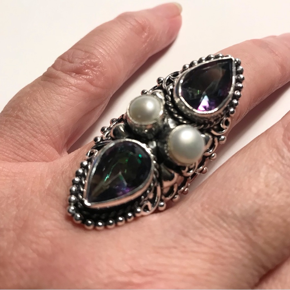 Mystic Topaz Moonstone 925 Stamped Sterling Silver Ring
